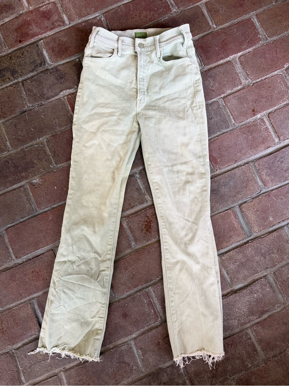 MOTHER The Hustler Ankle Fray Jeans Iceberg Green Size 27 High Rise Flare